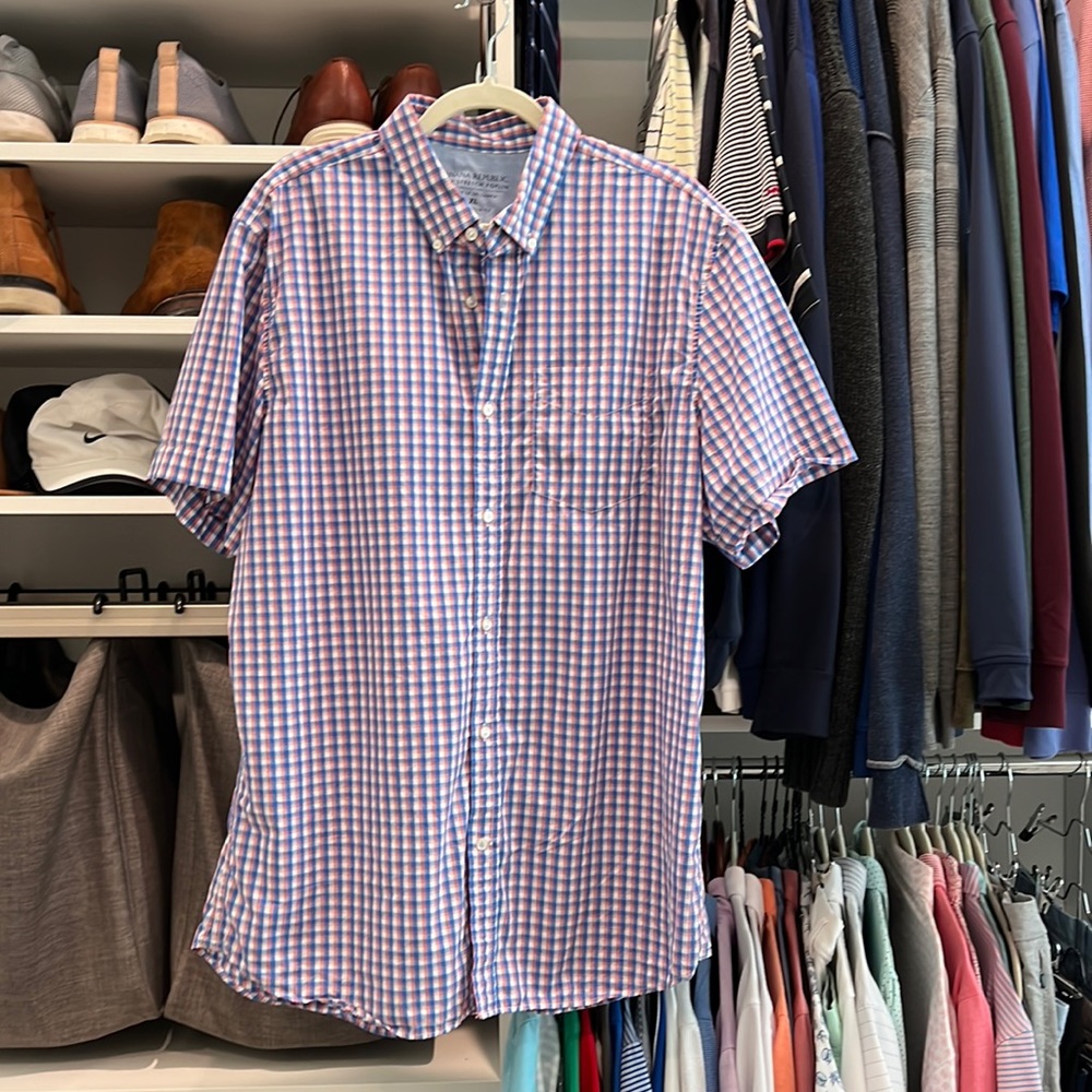 Banana Republic Men’s Casual Plaid Short Sleeve Button Down Shirt Size XL Tall